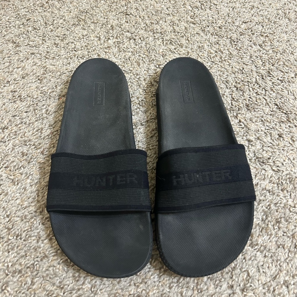Hunter Original Elastic Slide Sandals Black Women's Cushioned Textile Open Toe - Picture 3 of 9